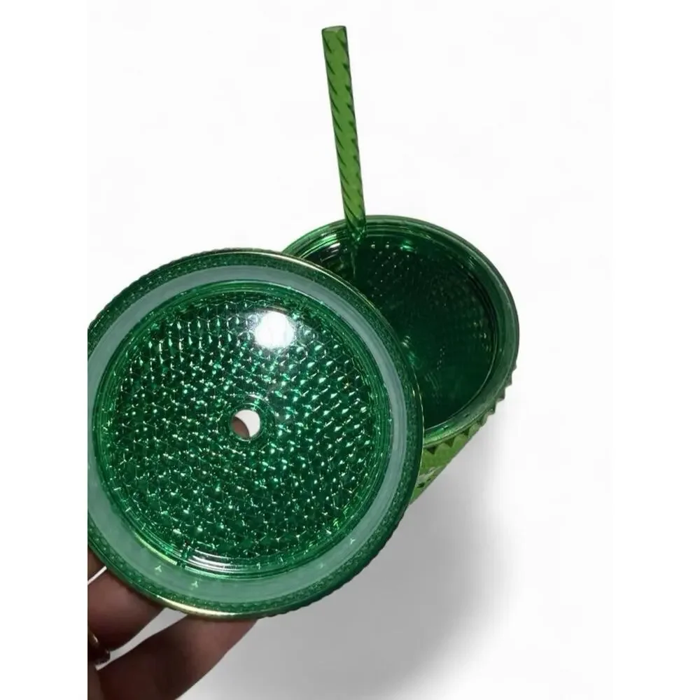 Starbucks Coffee Metallic Green Studded Bling 16 oz Tumbler Cold Cup new